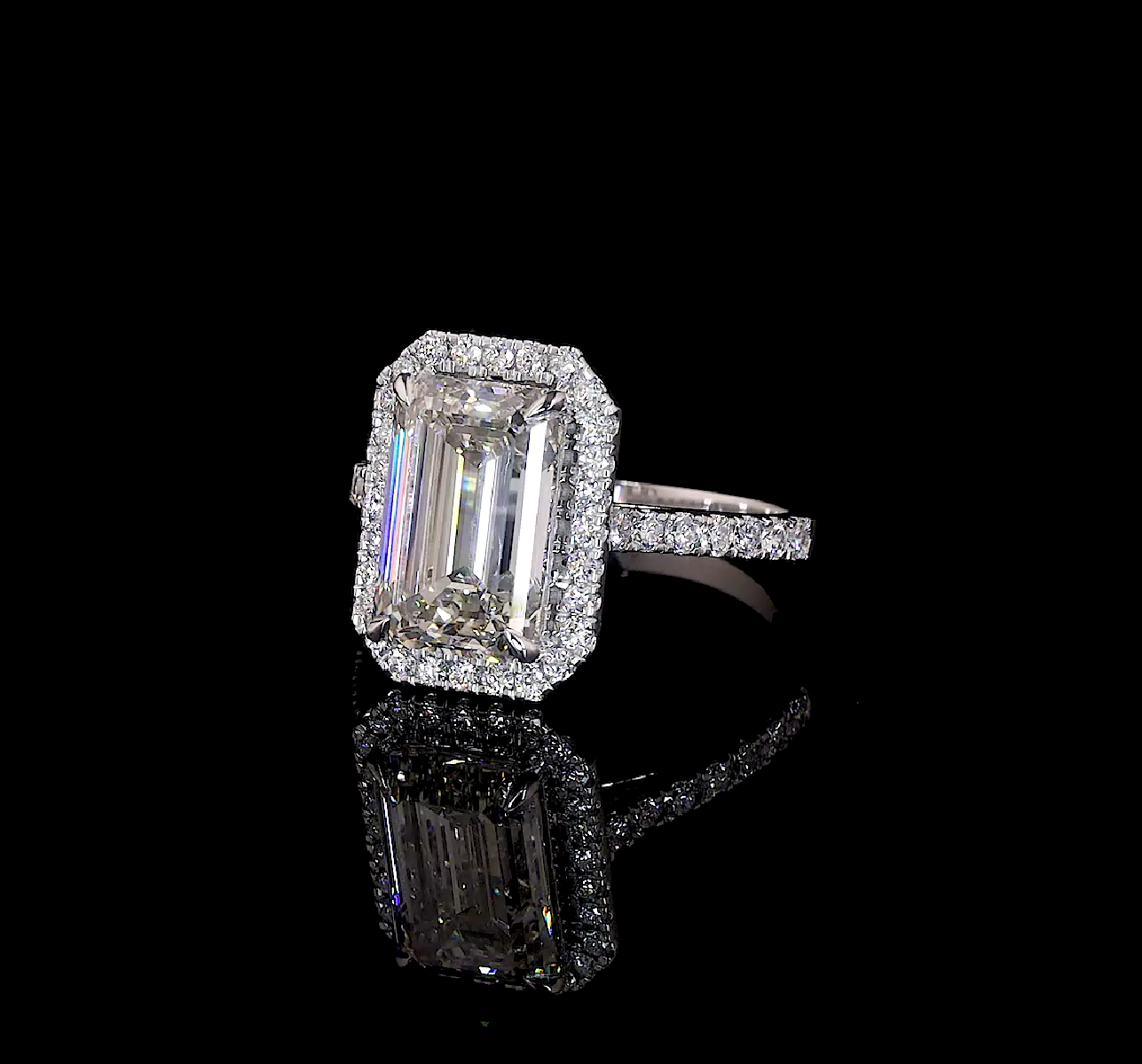 Emerald Cut Diamond Halo Engagement Ring in White Gold |Solitaire Ring