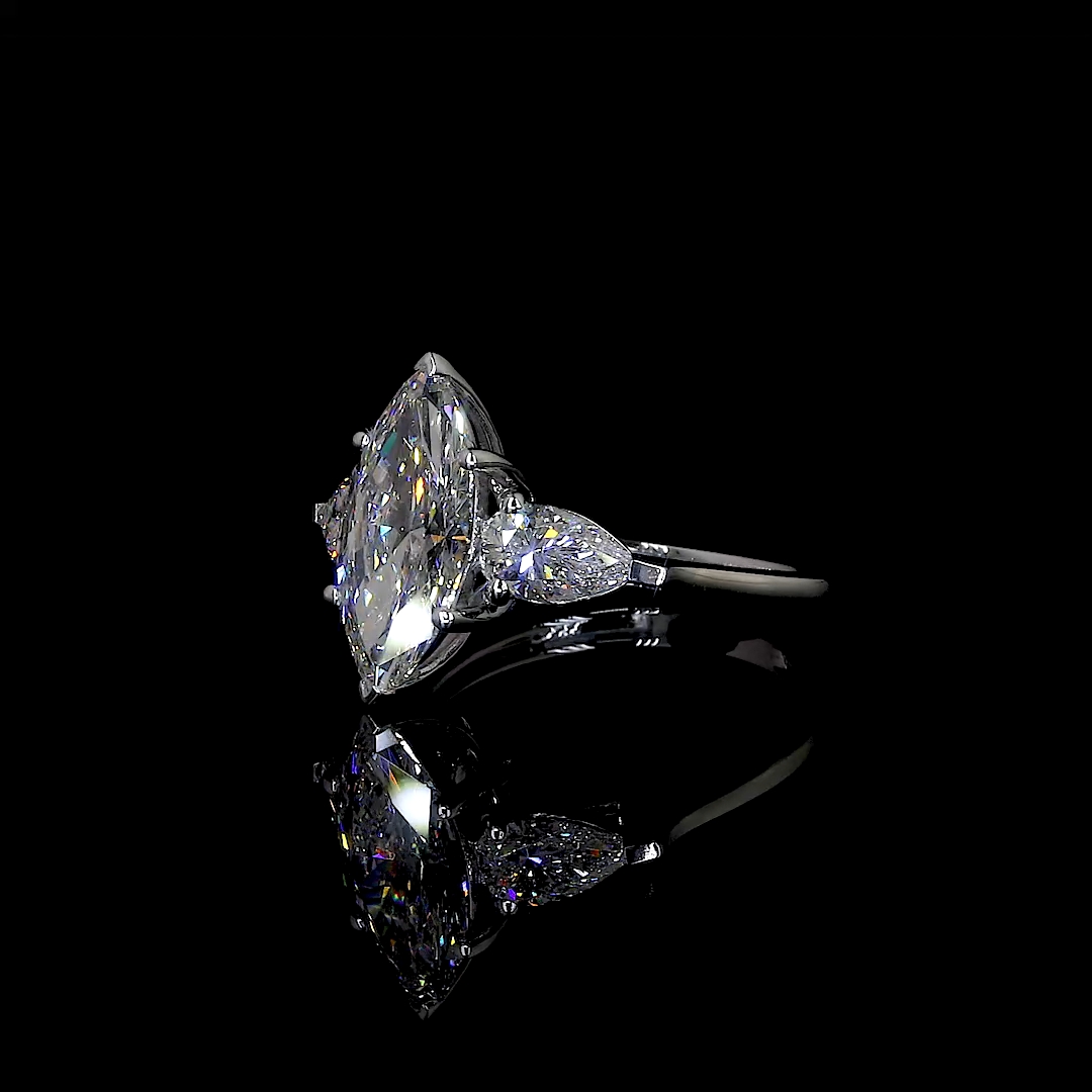 Marquise Diamond Ring with Pear Side Stones in White Gold