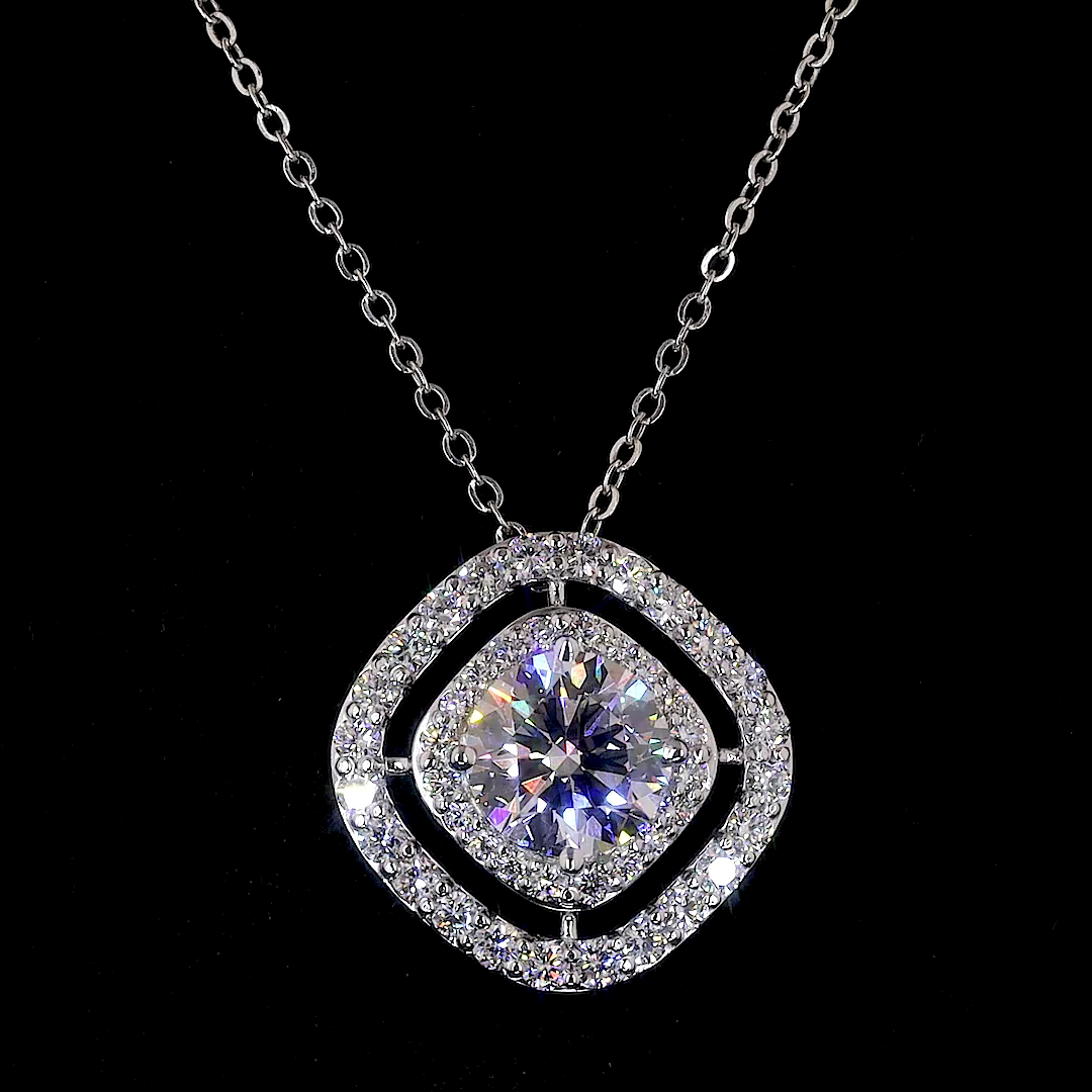 Halo Cushion Frame Solitaire Diamond Pendant
