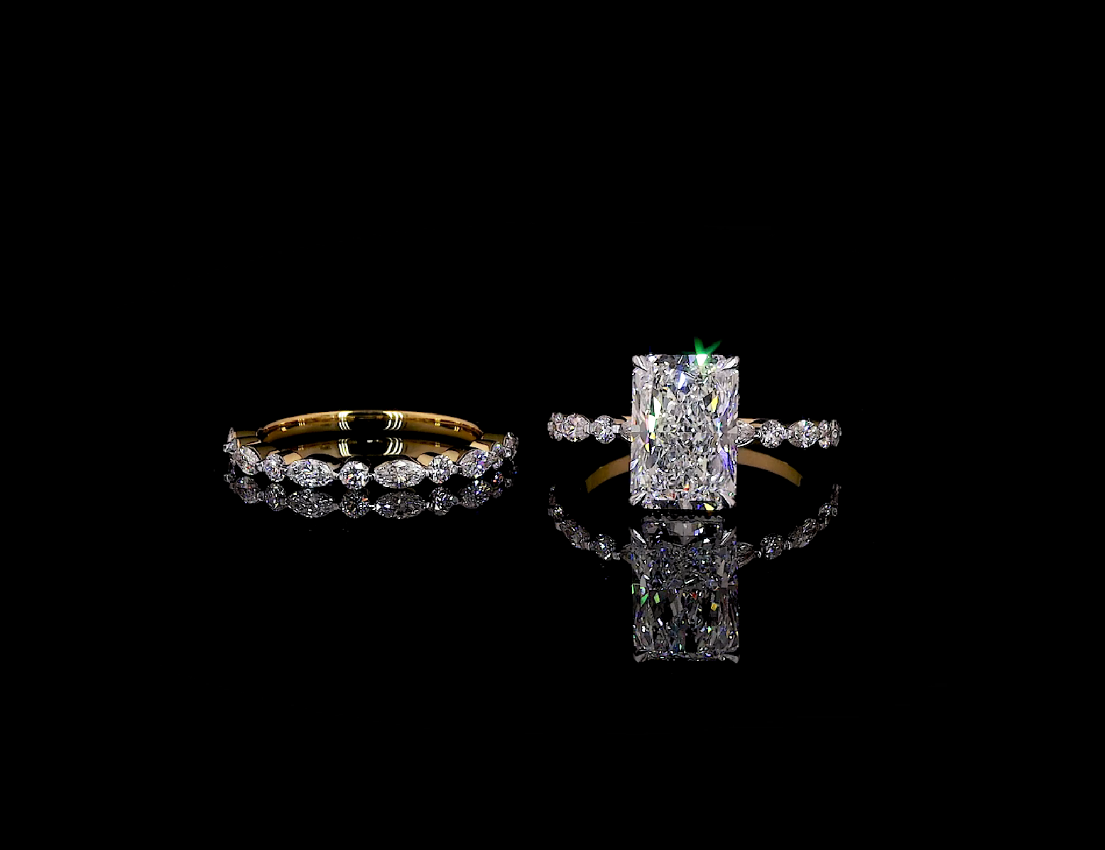 solitaire diamond rings set |Radiant-Cut Engagement Ring with Marquise Diamond Eternity Band