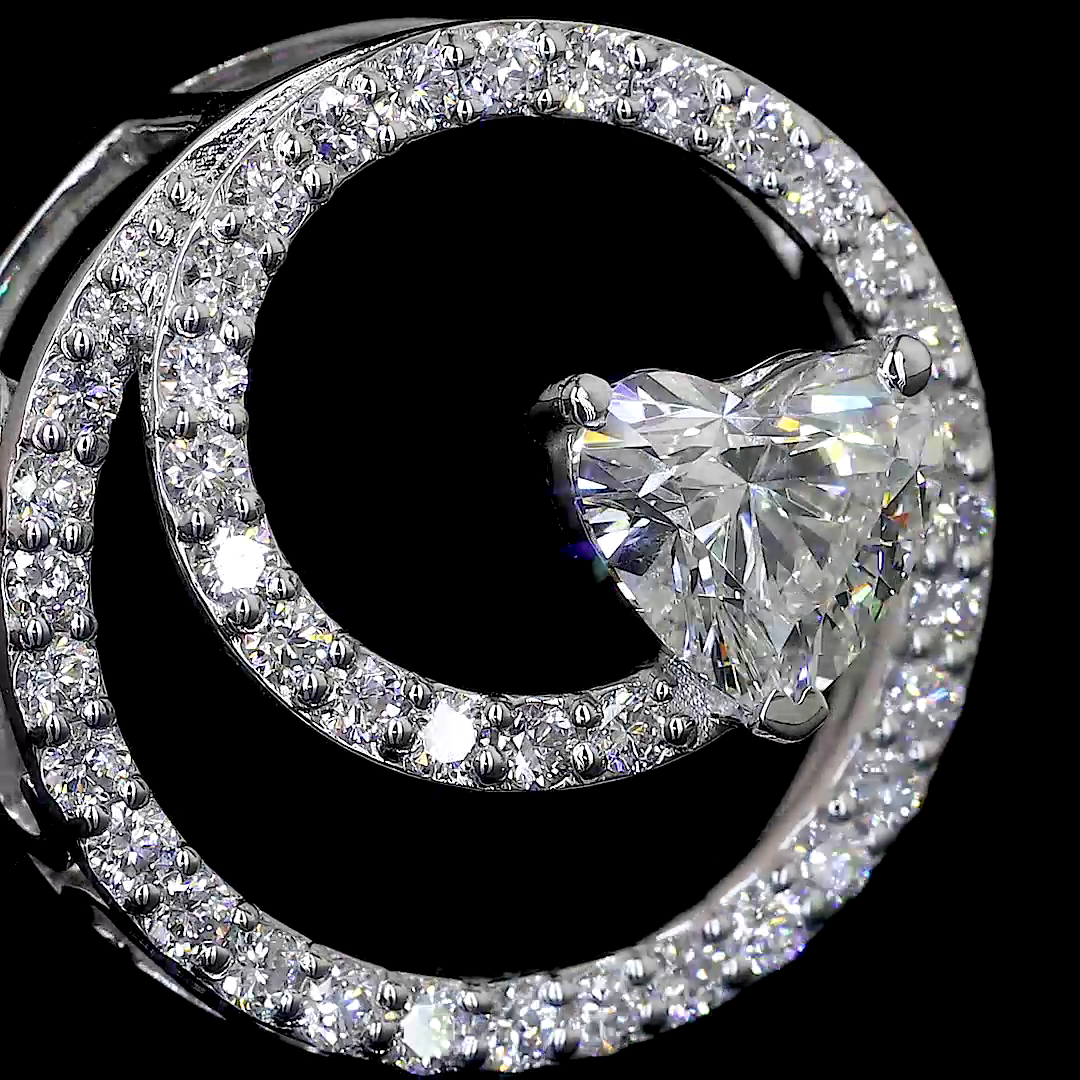 Celestial Spiral Heart Diamond Pendant in 18K White Gold