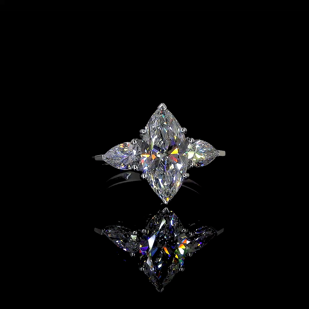 Marquise Diamond Ring with Pear Side Stones in White Gold