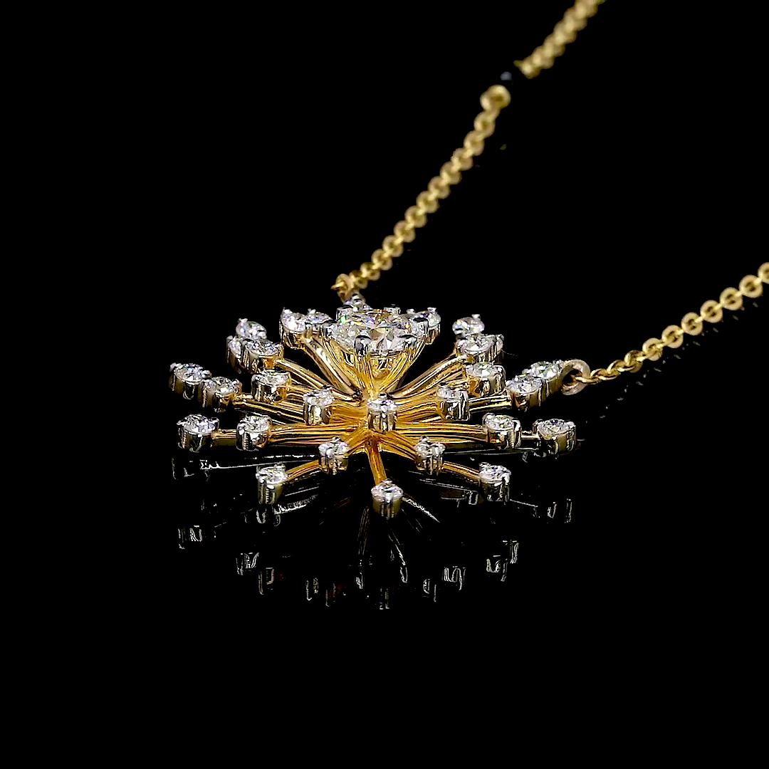 Radiant Sunburst Diamond Pendant in 18K Yellow Gold