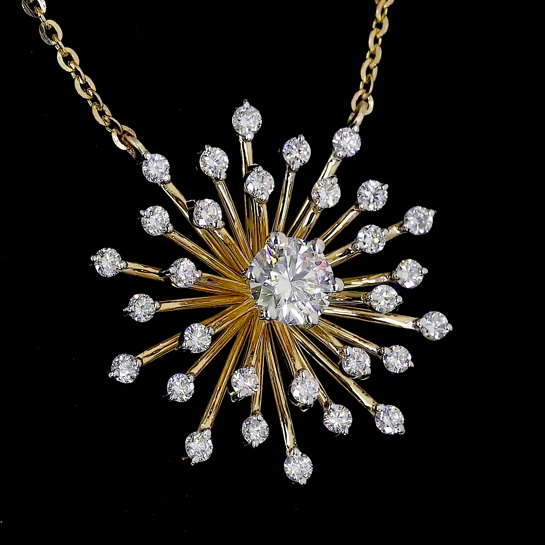 Radiant Sunburst Diamond Pendant in 18K Yellow Gold