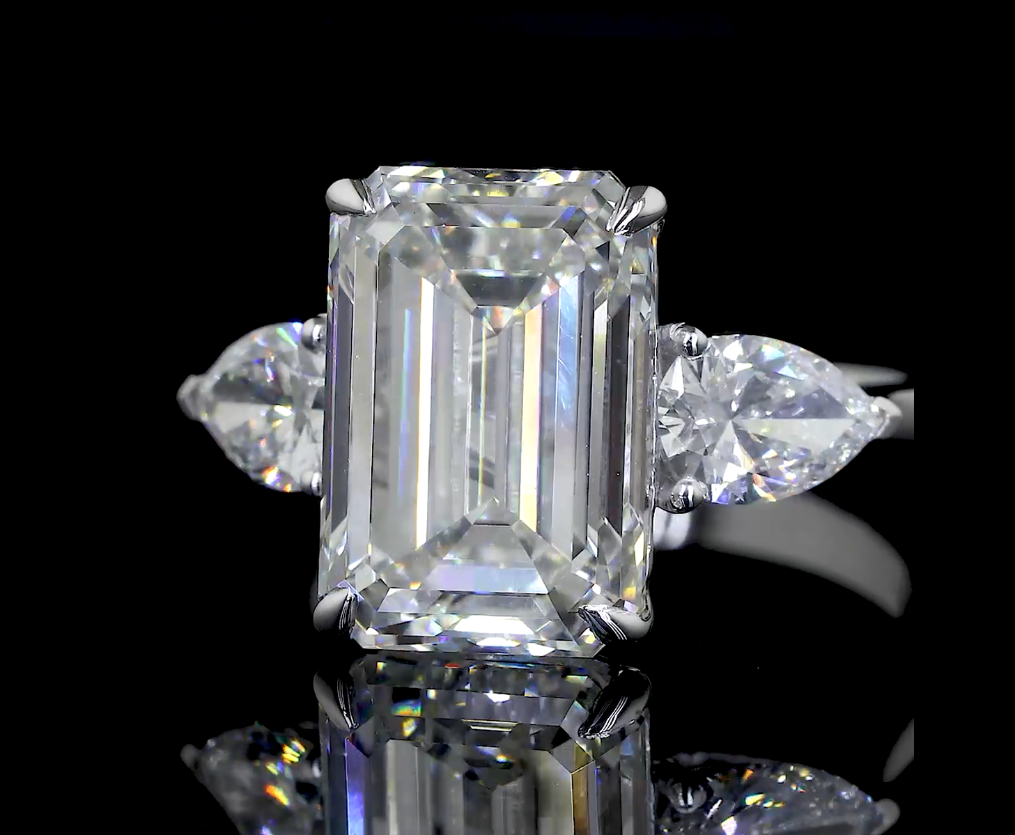 Emerald Diamond Solitaire ring with Emerald Eternity Wedding Band | Classic Ring set