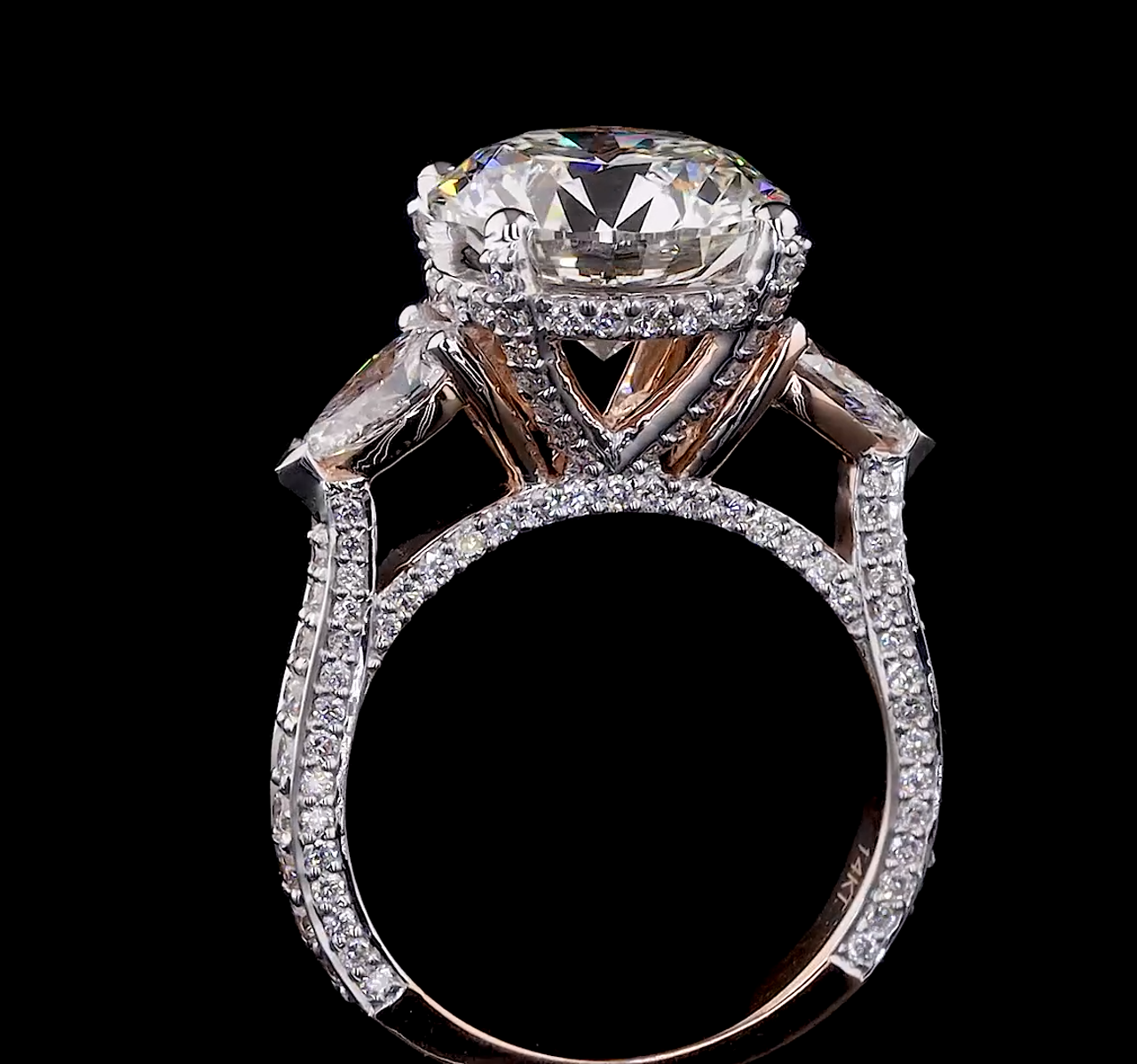 three-stone Diamond engagement Ring | Hidden Halo Ring