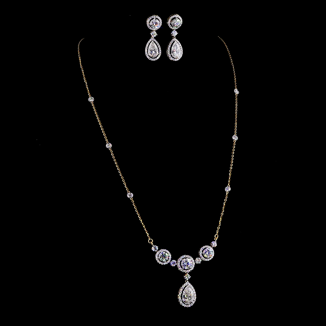 Elegant Teardrop Diamond Necklace & Earring Set
