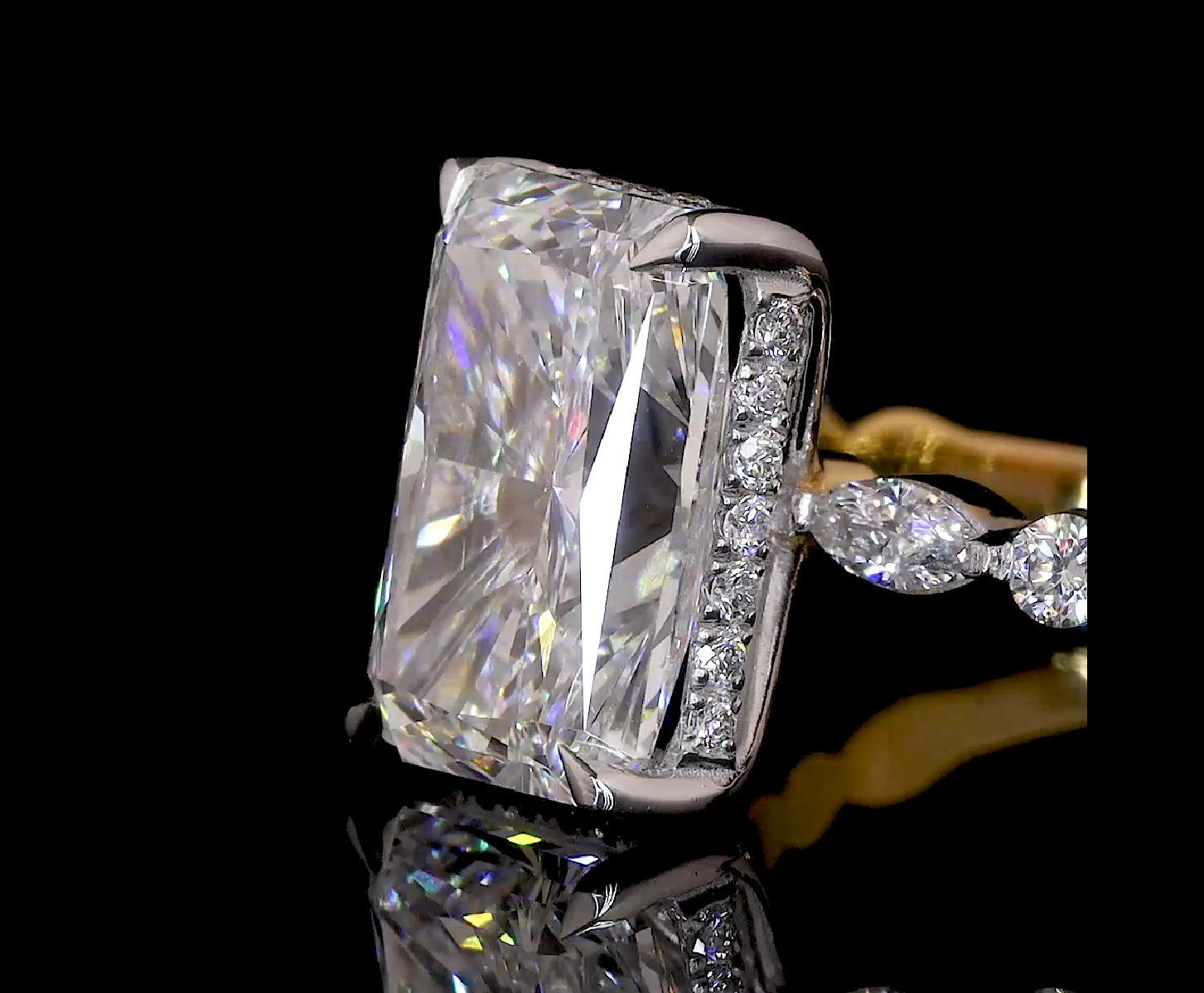 solitaire diamond rings set |Radiant-Cut Engagement Ring with Marquise Diamond Eternity Band